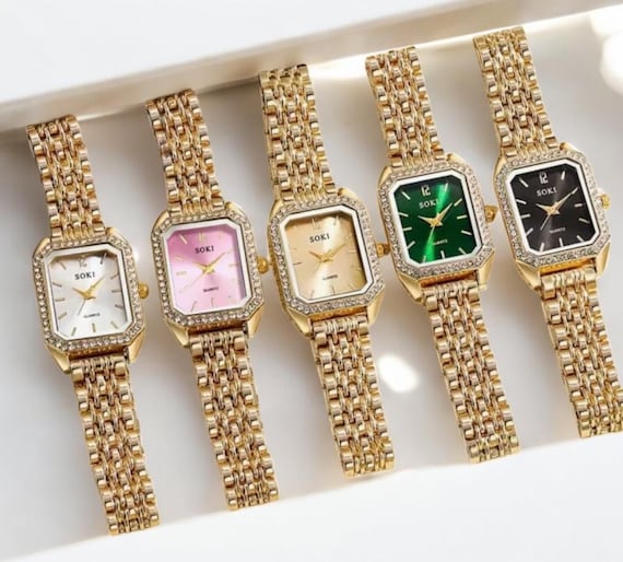 Golden Studded‎ Quartz Timepiece Pave Blossom Diamond & Emerald Gemstone Timepiece Watch  main image 2