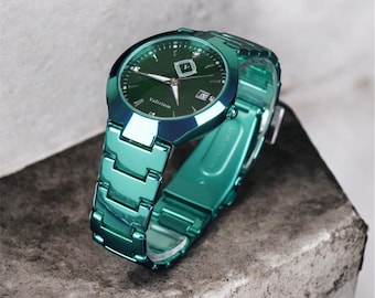 Deep Green Wristwatch | Earthy Emerald Dial Unisex Design with Adjustable Bracelet