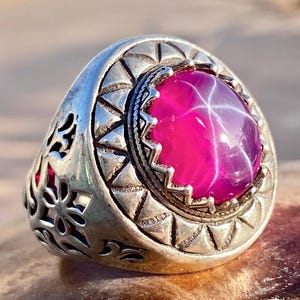 Handmade Sterling Silver 925 Men’s Ruby Yaqoot Natural Gemstone Jewelry Six Rays Luxury Gift
