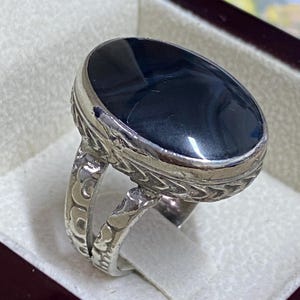 Black Sulaimani Agate akik Men’s Ring 925 Sterling Silver Aqeeq Handmade Ring Natural Gemstone Statement Jewelry Gift for Him