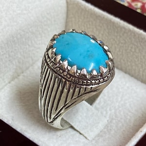 925 sterling silver men&#39;s ring with  blue turquoise stone ,turquoise jewelry resizable