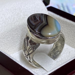 multi color Agate Mens Ring 925 Sterling Silver Aqeeq | Handmade Ring | Natural Gemstone Islamic Gift | Statement Jewelry for Him