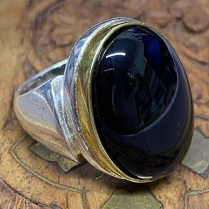 Handmade 925 Sterling Silver Men’s Ring – Large Black Agate (Aqeeq) – Statement Gemstone Ring – Gift for Him
