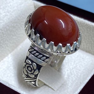 Handmade Red Agate 925 Sterling Silver Ring - Islamic Mens Jewelry