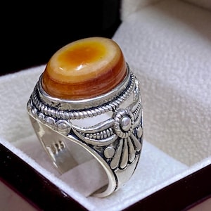 Handmade Sterling Silver Mens Ring: Natural Agate Stone, Resizable