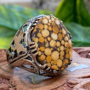 Sterling Silver Yemen Agate Ring: Handmade Mens Aqeeq Jewelry