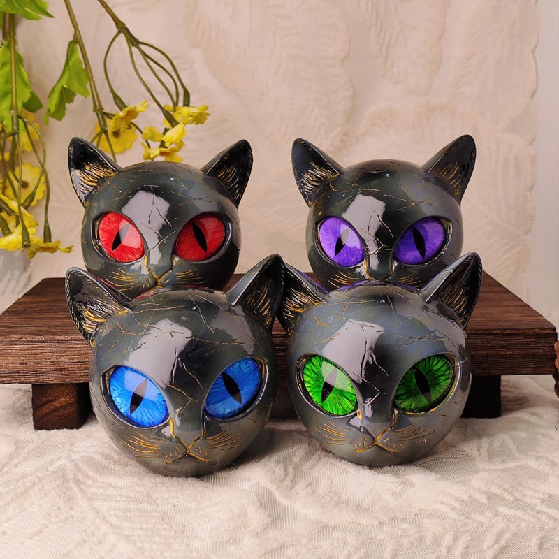 Figurine Statuette Chat Noir En Résine - Décoration Collection Adulte