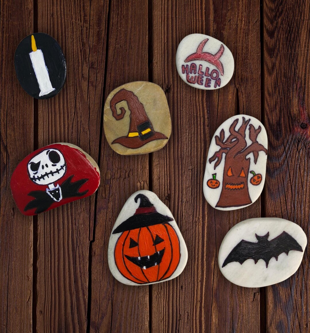 Hand-painted Halloween Rock Set: Spooky Pebble Art, Trick or Treat ...