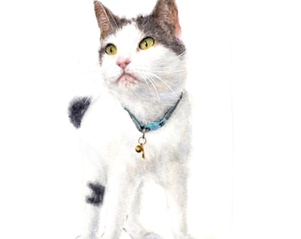 Retrato personalizado de gato en acuarela: Regalos de animales pintados a mano