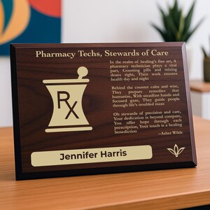Pharmacy Techs, Stewards of Care - Personalized Gift Plaque Recognizing Their Drug Knowledge