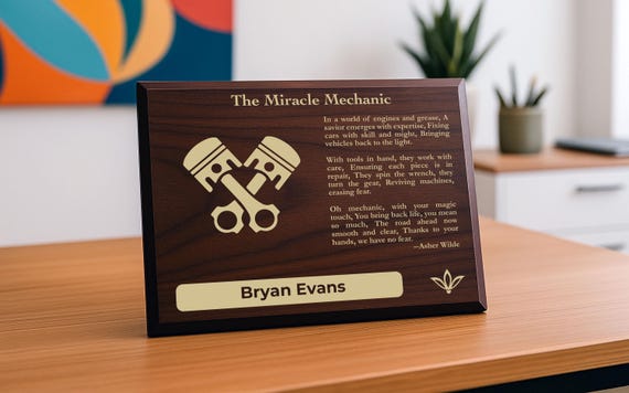 Mechanic Gift Plaque | Personalized Poem for Auto Repair | Auto Technician Office Decor for Mechanics