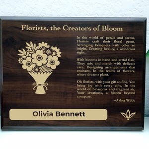 Florists Gift Plaque | Personalized Poem for a Designer of Blossoming Creations | Flower Shop Office Decor for Floral Arranging