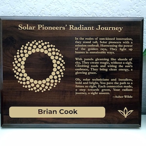 Solar Technician Gift Plaque | Personalized Poem for Sustainable Sun Energy | Installer Office Decor for Solar Energy Techs