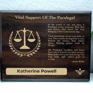 Paralegal Gift Plaque | Personalized Poem for RP Lawyer Aides | Para Legal Office Decor
