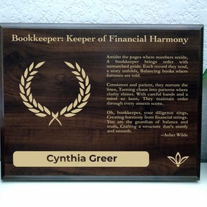 Bookkeeper Gift Plaque | Personalized Poem for Financial Record Keeping | Book Keepers Office Decor Poetry for Bookkeeping