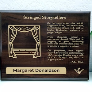 Puppet Gift Plaque | Personalized Poem for Puppet Show Performers | Puppeteer Office Decor for Puppetry Entertainers