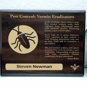 Pest Control Gift Plaque | Personalized Poem for Extermination Services | Exterminator Office Decor for Pest Management