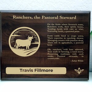 Rancher Gift Plaque | Personalized Poem for Livestock Management | Feedlot Office Decor for Cattle, Sheep, and Goat Ranching