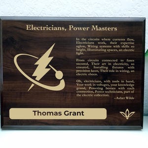 Electricians Gift Plaque | Personalized Poem for a Journeyman & Master Electrician | Electrical Safety Office Decor