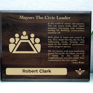 City Mayor Gift Plaque | Personalized Poem for Elected Civic Leadership | Municipal Leader Office Decor for Mayors