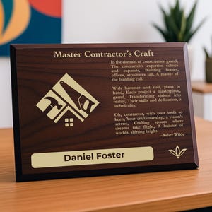 Contractor Gift Plaque | Personalized Poem for Building Expertise | Builder Office Decor for Construction