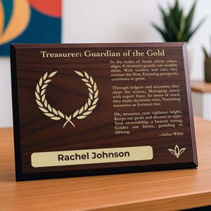 Treasurer Gift Plaque | Personalized Poem for Financial Management | Financial Officer Office Decor Poetry for Treasury Board Members