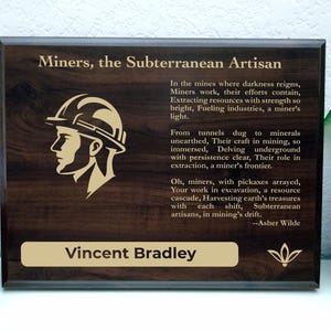 Miner Gift Plaque | Personalized Poem for Underground Resource Exploration | Coal Mining Office Decor