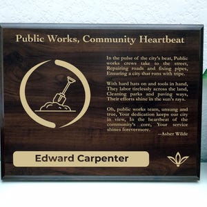 Public Works Gift Plaque | Personalized Poem for Civic Improvement | City Maintenance Worker Office Decor for Infrastructure