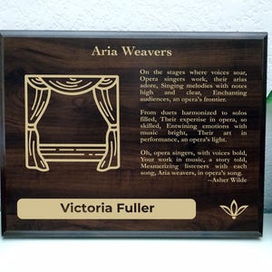 Opera Gift Plaque | Personalized Poem for Dramatic Performances | Vocalist Office Decor for Operatic Singing