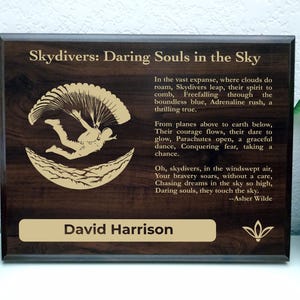 Skydiver Gift Plaque | Personalized Poem for Parachuting Jumps | Parachutist Office Decor for Freefall Fun
