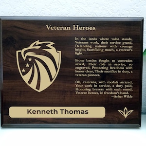 Veterans Gift Plaque | Personalized Poem for Honoring Military Service | Veterans Day Office Decor for War Heros
