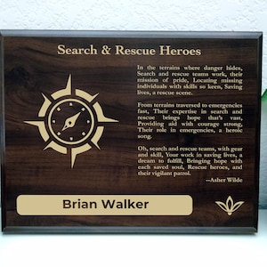 Search Rescue Gift Plaque | Personalized Poem for SAR Team Members | Wilderness Rescuer Office Decor for County & Forest