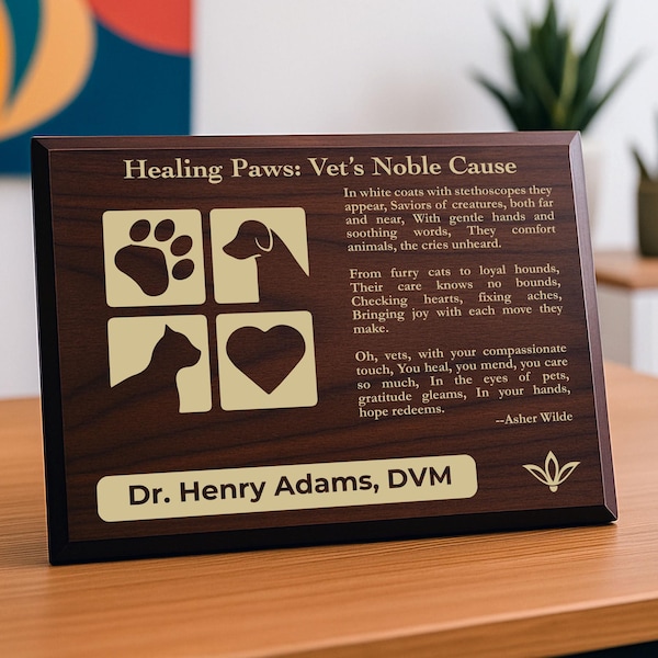 Veterinarian Gift Plaque | Personalized Poem for Animal Doctors | DVM VMD Veterinarian Office Decor for Vets