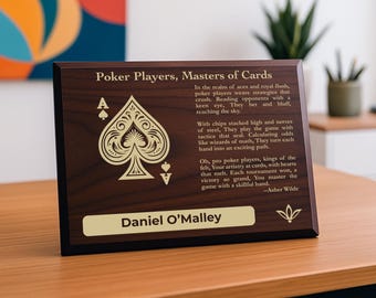 Pro Poker Player Gift Plaque | Personalized Poem for Card Game Mastery | Texas Hold Em Office Decor for Gambling Strategy