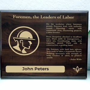Foreman Gift Plaque | Personalized Poem for Leadership on Site  | Supervisor Office Decor for Construction Management