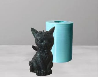 Molde de vela de gato brujo Molde de silicona Gato Wicca Molde de gato místico Molde de gatito vampiro Molde hecho a mano Molde de pentagrama de gato alado Molde de gato Baphomet