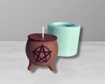 Witch Cauldron Candle Mold with Pentagram Silicone Mold for Spell Candles Handmade reisn mold Plaster pagan mold Halloween candle mold
