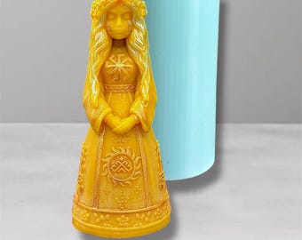 Molde de silicona para vela de espíritus del bosque pagano, hecho a mano, con motivos de diosas eslavas, símbolos de Ladynets y Rozhanitsa. Molde de folclore eslavo.