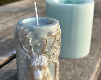 Christmas Elk candle mold Handmade silicone mold of deer Embossed Pillar Candle Mold Christmas Pillar mold Christmas Tree mould Forest