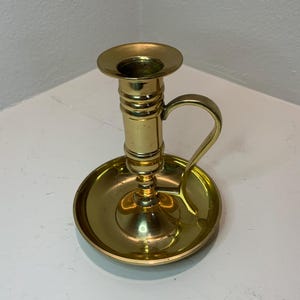 Vintage Brass Chamberstick Candlestick Holder With Handle, Rustic Cottagecore