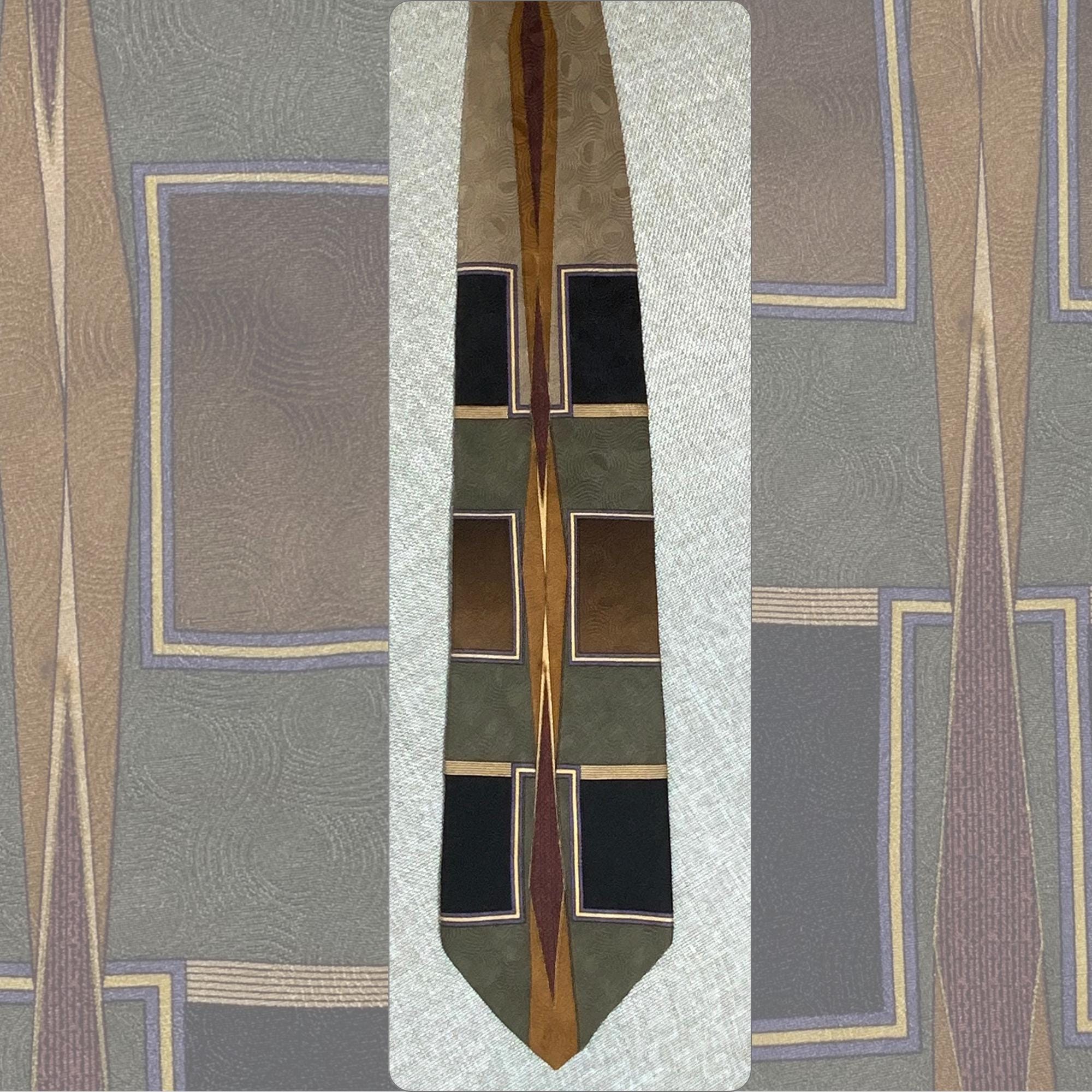 Vintage Art Deco Geometric Silk Necktie Screenplay Martin Wong