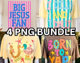 Trendy Preppy PNG Bundle | Jesus Faith PNG, Born To Yap, Lucky Duck, Girly Graphic Tee Designs | Sublimation PNG, Shirt Design Bundle