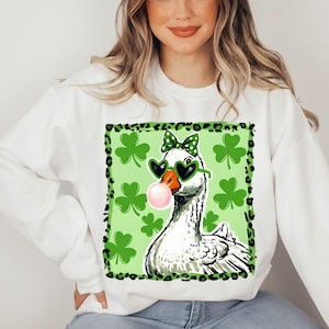 Lucky Goose Png, trendig irländsk gåsälskare Png Leopard St. Patrick's Day sublimeringsdesign, Coquette Duck digital nedladdning
