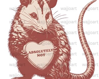 Possum Valentines Png, Funny Valentine Png, Absolutely not Opossum Meme Png Vintage Animal Heart Png, Possum Lover Gift Png