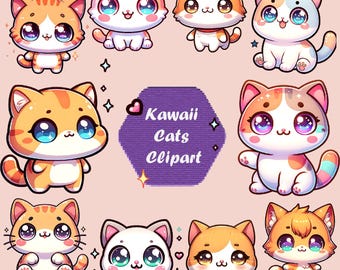 Kawaii Kitten Clipart | Cartoon Cat PNG Set (Digital Download)