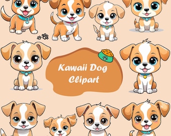 Kawaii Welpe Clipart Set | Cartoon Hund PNG Bilder (Digitaler Download)