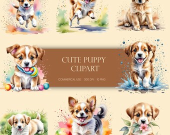 Watercolor Puppy Clipart Bundle, Commercial Use (Digital Download)