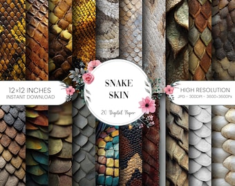 Realistic Snake Skin Textures, Animal Print Paper (Digital Download)