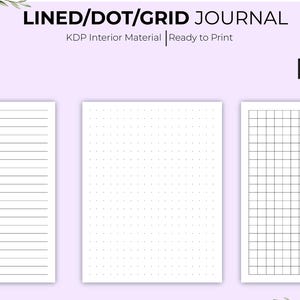 Printable Lined, Dot and Grid Journal Pages  | 8.5x11 | Editable PDF & PNG | Digital Notebook Interior for KDP, Planners and Scrapbooking