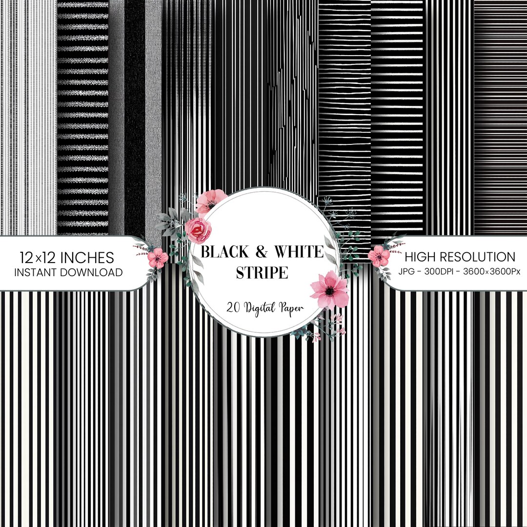 Black and White Stripe Digital Paper Pack, Seamless Patterns (instant ...
